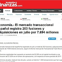 El mercado transaccional espaol registra 203 fusiones y adquisiciones en julio por 7.694 millones